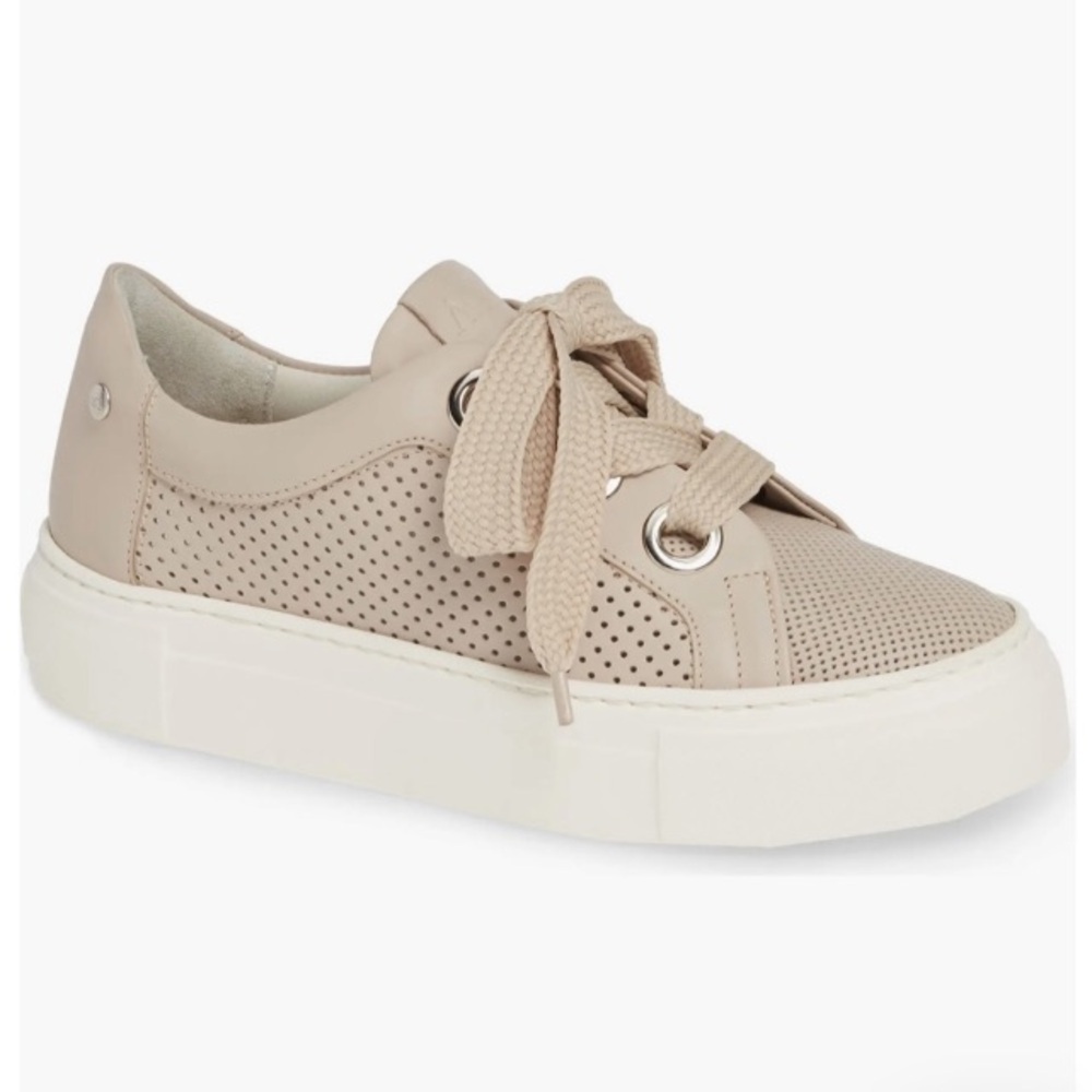 Agl Beige Perforated Leather Platform Sneaker with Wide Laces